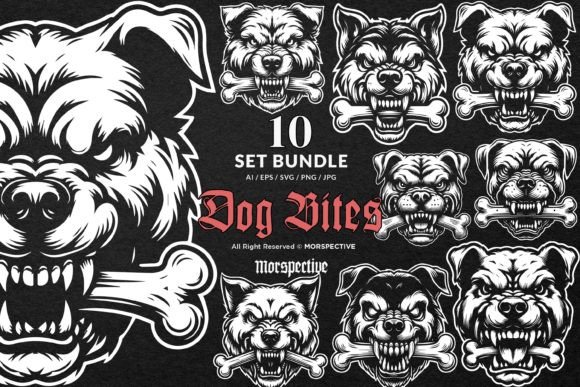 10 Bundle Dark Art Angry Dog Bites Bone