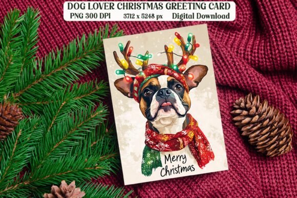 Boxer Dog Christmas Card PNG