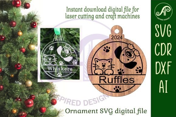 Cat and Dog Christmas Ornament SVG Laser
