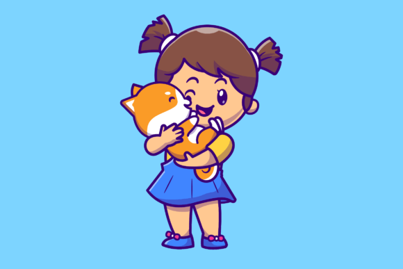 Cute Girl Hug Shiba Inu Dog Cartoon Review