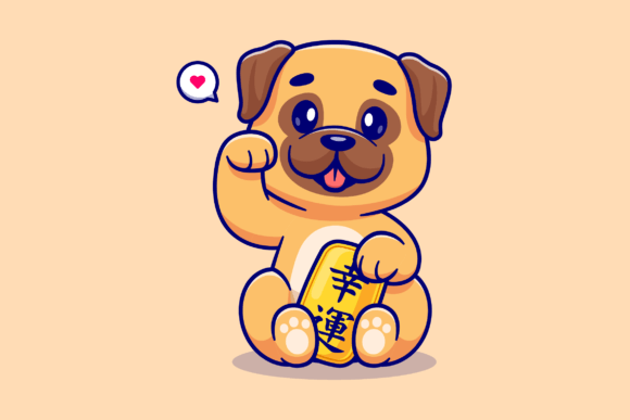 Cute Lucky Pug Dog Holding Gold Coin