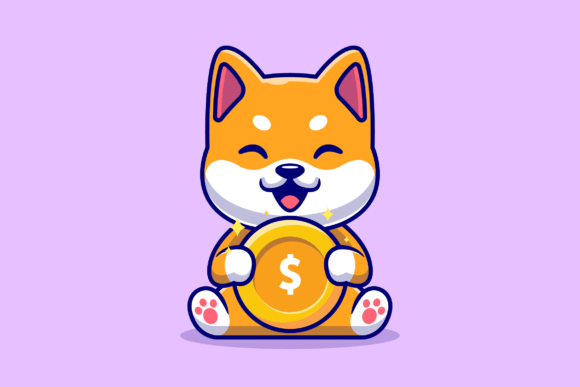 Cute Shiba Inu Dog Holding Gold Coin