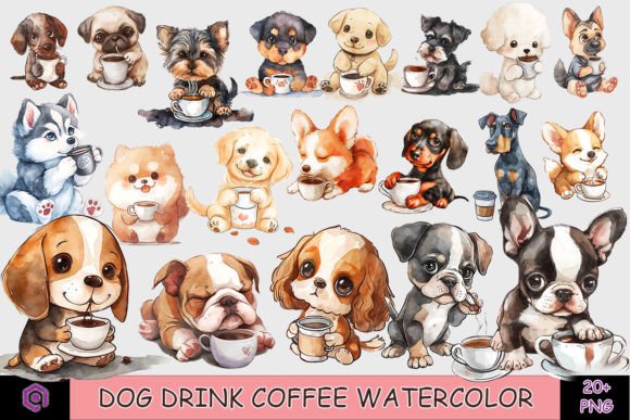 Dog Drink Coffee Clipart Bundle Review for Embroidery
