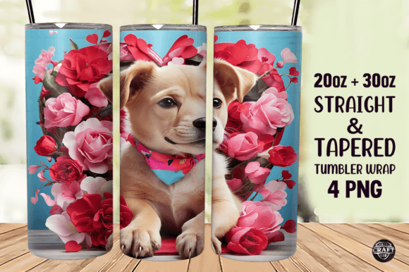 Dog Wiith Roses Tumbler Wrap 20oz Skinny