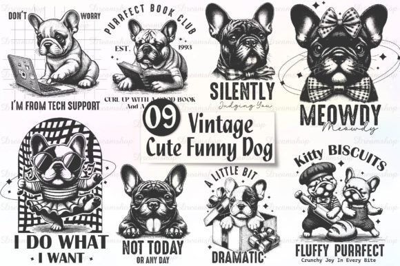 Vintage Funny Dog PNG Sublimation Bundle